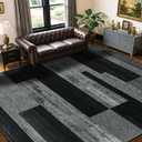 LIANLAM 9x12 Washable Area Rugs for Living Room & Bedroom(9x12,Black&Gray) | Non-Slip Large Carpet,Vintage Checkered Pattern, Stain Resistant Faux Wool Low Pile Soft Rug for Dining Room,Office,Nursery