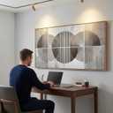 Tucai Decor Neutral Modern Abstract Wall Art - Large Horizontal Canvas Wall Art for Living Room Bedroom Office Grey Silver and Brown Circle Geometric Artwork Minimalist Framed Wall Decor Ready to Hang 20"x40"