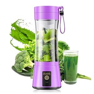 Portable Blender for Smoothies and Shakes - Cordless Personal Blender with 380Ml BPA Free Travel Cup, 6 Stainless Steel Blades for Powerful Blending, Suit for Sports/ Travel/ Home, Purple