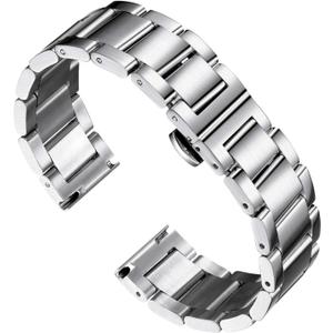 BINLUN Stainless Steel Watch Band, Heavy Duty Metal Replacement Strap with Polished & Matte Brushed Finish for Men and Women, 16mm-26mm(Brushed Finish Silver,26mm)