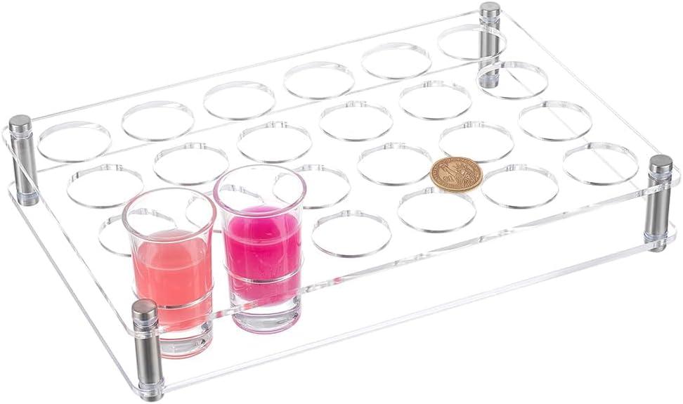 NBEADS 24 Shot Glass Tray Holder, Clear Bar Acrylic Shot Glasses Holders Wine Cup Serving Tray Cups Organizer Shot Glass Display for Party Bar Club, Hole: 1.7 Inch