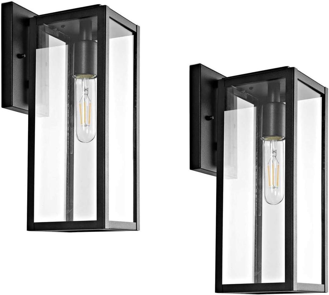 Bestshared Outdoor Wall Sconce Lights,Exterior Wall Lighting Fixtures with Clear Glass, Anti-Rust Modern Black Outside Lantern Lamp for House Front Porch Doorway Patio (Black, 15"-2 Pack)