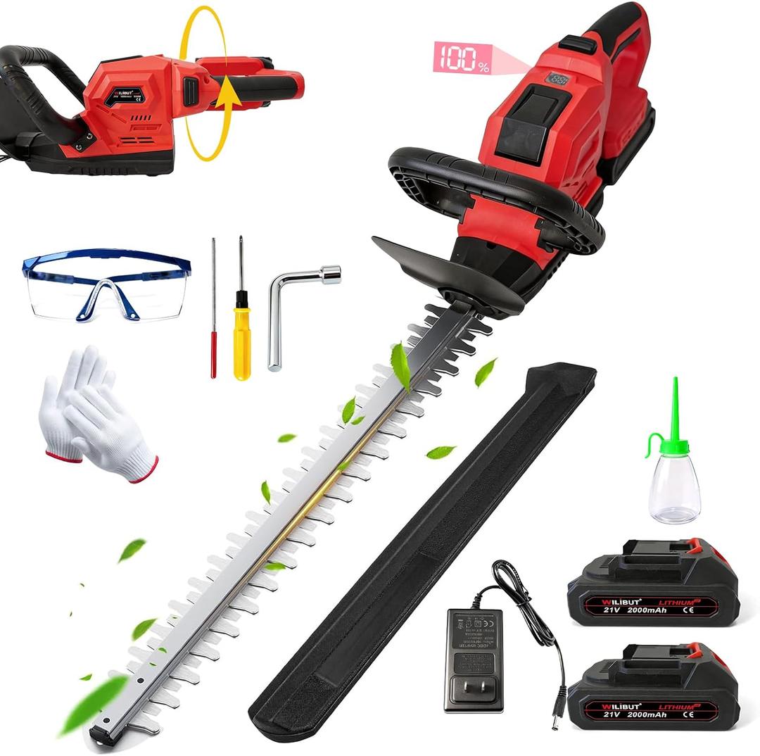 22" Cordless Hedge Trimmer, Electric Bush Trimmer with 2 Pack Battery