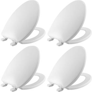 Mayfair Caswell Modern Slow Close Toilet Seat, Durable Plastic Seat, Made in USA, Elongated, White, 4-Pack