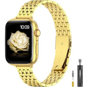 for Apple Watch Band 38mm 40mm 41mm 42mm 44mm 45mm Series 9 8 7 6 5 4 3 2 1 SE SE2 Women and Men, Classic Stainless Steel Metal Watchband for iWatch Bands, Pretty Shiny Look