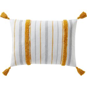Indigo Ink - Decorative Pillow, Tufted Stripe Pillow with Tassels, Throw Pillows for Couch or Bed, Boho Home Decor, 14" x 20" (Tufted Medallion Collection, Grey/Yellow)