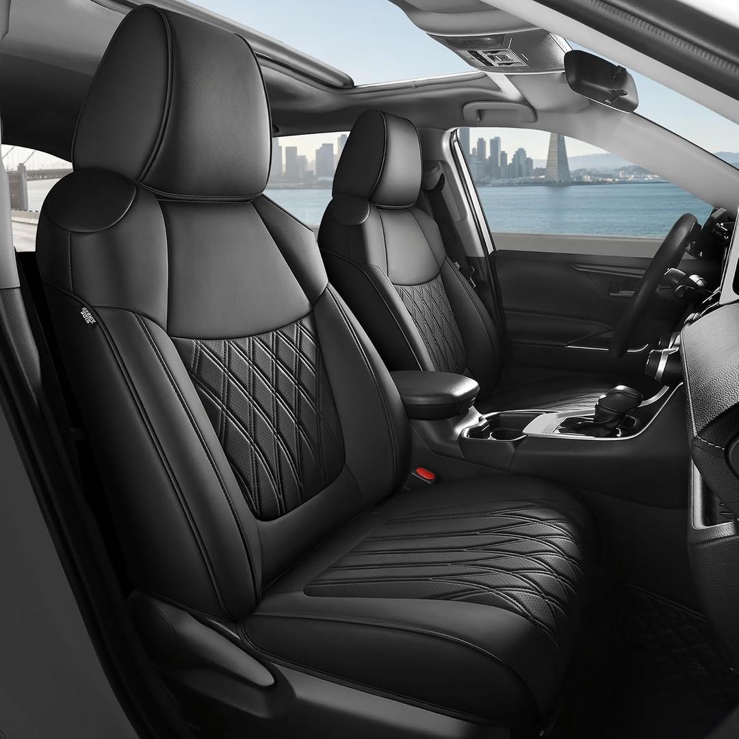 FREESOO Custom Seat Covers for Toyota RAV4 2019 2020 2021 2022 2023 2024 2025 Hybrid XLE LE Limited XLE Premium, RAV4 Leather Car Seat Covers Interior, RAV 4 SUV Accessories Full Set, Black