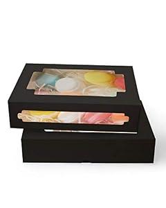 qiqee 50Packs Auto-pop Black Cookie Boxes for Gift Giving 8x5.3x2 inch Black One Second Fold Bakery Box with Window Treat Box for Donuts Candies and Biscuit