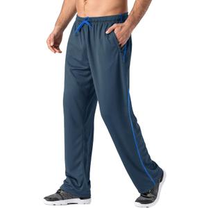 MAGNIVIT Men's Lightweight Sweatpants Loose Fit Open Bottom Mesh Athletic Pants with Zipper Pockets (Large, Blue Grey)