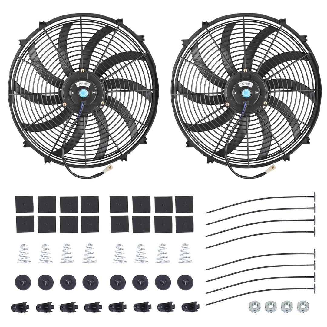 16" Slim Fan Push Pull Electric Radiator Cooling Fan Universal High Performance 12V 120W Motor with Fan Mounting Kit-Black (2 Pack)