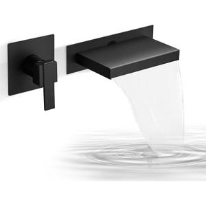 Homevacious Wall Mount Bathtub Faucet with Waterfall Tub Spout Single Lever Waterfall Bathtub Faucet with Rough in Valve Solid Brass Matte Black