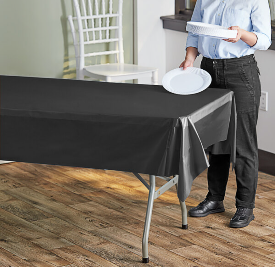 Choice 5 x 10 F. Black Plastic Table Cover - 24/Case.2 Pack