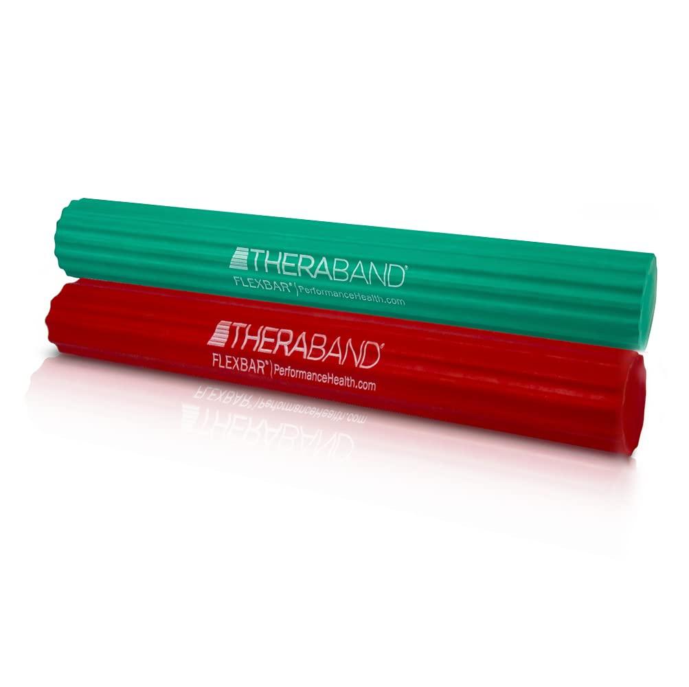 THERABAND FlexBar, 2 Pack, Red, Green, Therapy Twist Bar, Hand & Wrist Strength, Tennis & Golfer's Elbow, Tendonitis, Rehab Tool for Resistance Based Exercise, Grip Training and Pain Relief