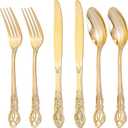 300Pieces Gold Plastic Silverware - Heavy Duty Gold Disposable Utensils - Vintage Plastic Cutlery Set Includes 100 Forks, 100 Spoons, 100 Knives for Dinner Parties Weddings (300PCS)