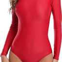speerise Women Turtleneck Long Sleeve Bodysuit, Adult Stretchy Leotards Tops with Zipper Closure Soft Jumpsuit for Gymnastics (Medium, Red)
