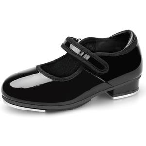 Stelle Tap Shoes for Girls Toddler PU Velcro Tap Dance Shoes for Toddler/ Little Kids/ Big Kids(Black, 9MT)