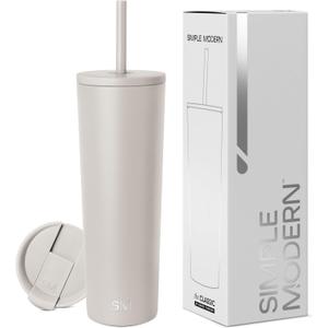 Simple Modern Insulated Tumbler with Lid and Straw | Iced Coffee Cup Reusable Stainless Steel Water Bottle Travel Mug | Gifts for Women Men Her Him | Classic Collection | 28oz | Almond Birch