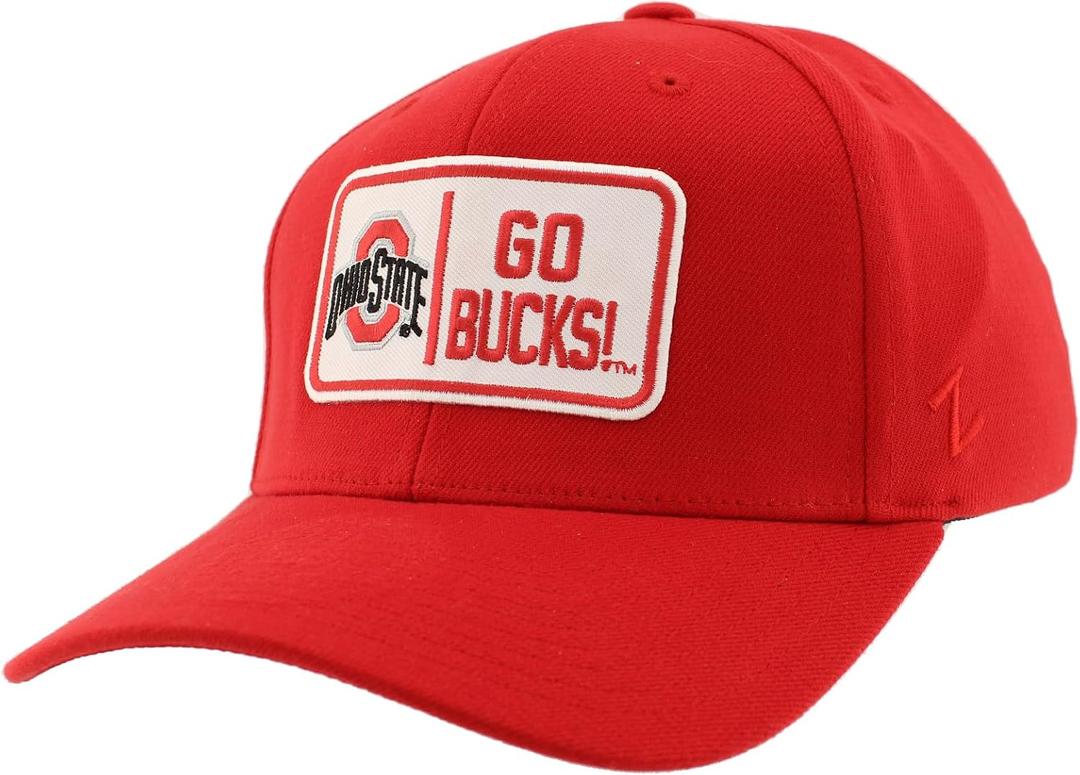 ZHATS Men's Standard NCAA Officially Licensed Fitted Hat ZH Patch Defer Team Color, Medium (Red, M)