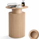 24" Fluted End Table Reversible, Hidden Storage, Natural Oak