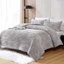 YIYEA Faux Fur Comforter Set Queen Size, Luxury Ultra Soft Fuzzy Comforter, Fluffy Plush Shaggy Bedding Comforter Sets for Fall and Winter, Cozy Warmth, No Shedding, 3PC, Grey (Queen, Light Grey)