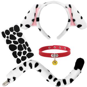 CONGRU 4 Pcs Dog Costume Adults,Dog Ears Headband and Tail/Choker/Felt Stickers,Halloween Costume Accessories Animal Cosplay Dress Up