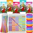 Ireer 180 Pcs Easter Party Favors Set He Lives Gifts Includes 60 Pcs Plastic Easter Goody Bags 60 Pcs Silicone Wristband Religious Pencils for School Home Party Favors