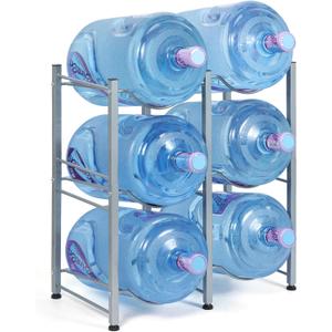 Nandae Water Cooler Jug Rack, 3-Tier Heavy Duty Water Bottle Holder Storage Rack 5 Gallon Water Jug Holder for 6 Bottle, Sliver