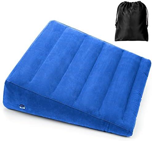 USHMA Inflatable Wedge Pillow, Portable Travel Wedge Pillow, Fast Inflation & Deflation Inflatable Wedge Pillows for Travel, Blow Up Sleeping Back Knee Bed (Blue)