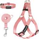 No Pull Dog Harness - Adjustable Step-in Harness & Leash Set for Small, Medium, Large Dogs - Escape Proof Soft Pet Harness for Walking, Training, Hiking, Outdoor Activities (LARGE (chest: 23.4"-31" neck: 14"-20" ), Pink)