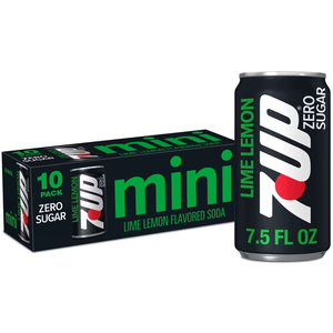 7UP Zero Sugar Lemon Lime Soda, 7.5 fl oz Mini Cans, 10 pack BB 11/1/26