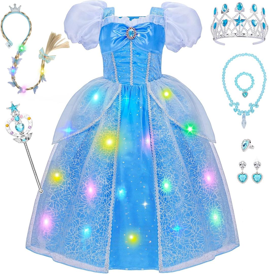 Meland Princess Dress Up for Girls, Light up Halloween Costume for Toddler Girls 3-10 Year Old