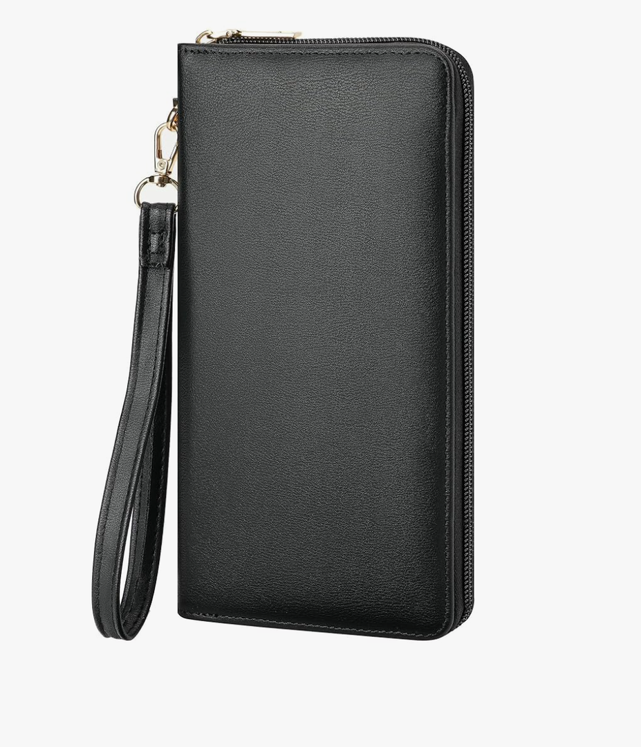 Chelmon Women's Vegan Leather Clutch Wallet with Zip, Hand Strap, Large Capacity