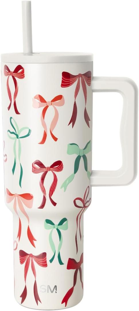 Simple Modern Trek | 40 oz Christmas Tumbler with Handle and Straw Lid | Cup Holder Friendly Insulated Stainless Steel Travel Mug | Holiday Gifts for Women Men Her Him | Ribbon Wonderland