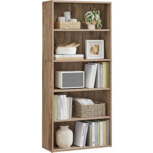 VASAGLE Custos Collection - Bookshelf, 5-Tier Bookcase, Book Shelf, Open Storage Shelf, 9.4 x 23.6 x 52.5 Inches, for Living Room, Home Office, Dining Room, Camel Brown ULBC165T50