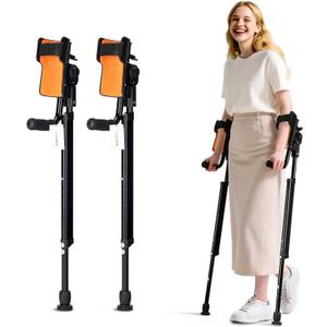 Adjustable Forearm Crutches for Adults 10-Level Height Ergonomic Arm Crutches, Adjustable Hook & Loop Strap, Foldable Crutches for Leg&Surgery Recovery, Sports Injuries or Daily Use (1 Pair)