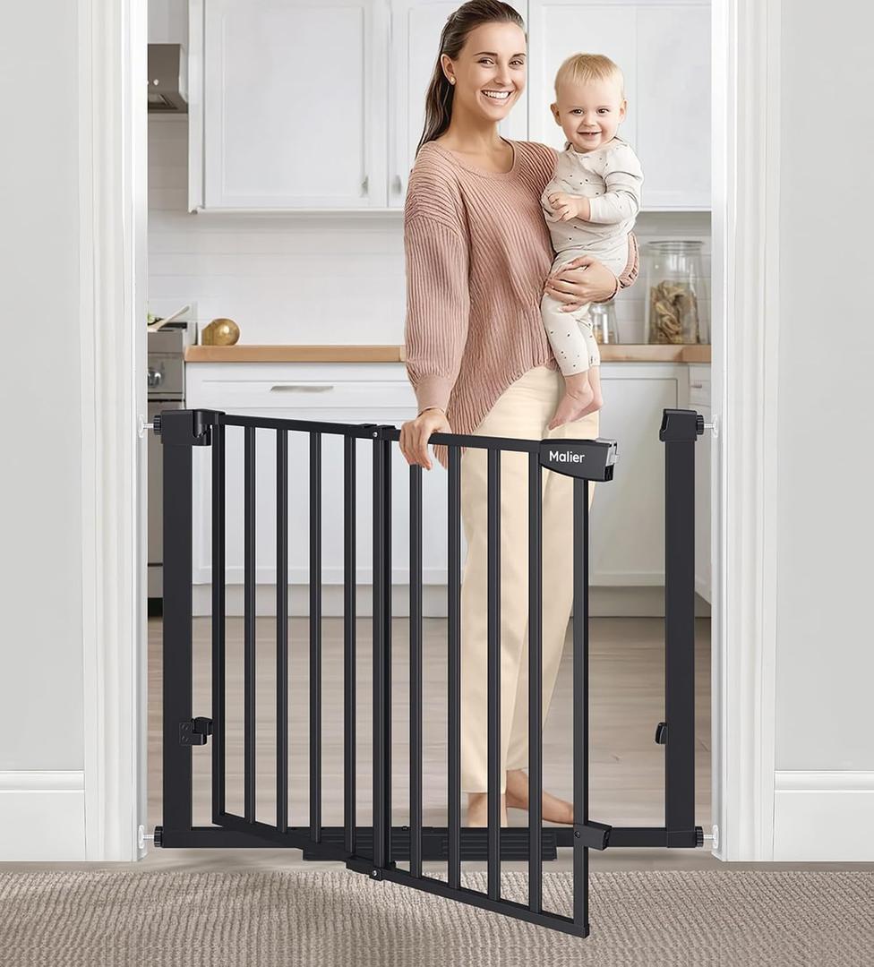 Malier Large Walk-Thru Door Baby Gate, 29-40" No Drill Pressure Mounted Dog Gate with Auto Close, Safety Gate Pet Gate for Stairs, Doorways, Child and Dogs Indoor (Black, 29''- 40''W 30''H)