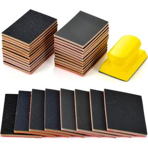 MAXMAN 24PCS Sanding Sponge Set,180-3000 Grit Soft Foam Hand Sander Block,3x4 Inch Wet Dry Sandpaper,Ultra Fine Sandpaper Sponge, Reusable Sanding Pads for Metal Wood Furniture Model Drywall Polishing