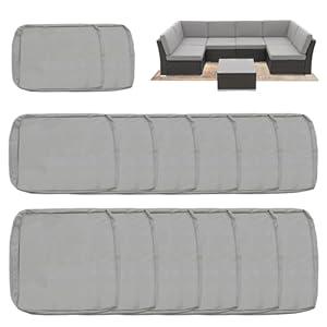 Sqodok Patio Cushion Covers for 7 PCS Outdoor Sectional Sofa, Outdoor Cushion Covers Replacement for 7 PCS 6-Seater Wicker Rattan Furniture, 14Packs Cushion Slipcovers Set Seat and Back, Grey