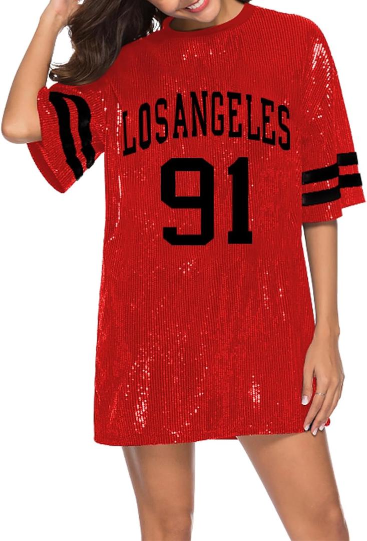PORRCEY Juniors Short Sleeve Sequin Funny Dress Shirts (X-Large, Red)
