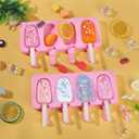 Ouddy Life Popsicle Molds Set of 2, Ice Pop Molds Silicone 4 Cavities Ice Cream Mold Oval Cake Pop Mold with 50 Wooden Sticks for DIY Popsicle, Pink