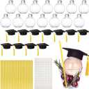 LemonRoad 30 Sets Class of 2026 Graduation Party Favors, 150ml Clear Plastic Fillable Drink Ball Cups with Mini Grad Caps, Straws and Adhesive Dots(Yellow)