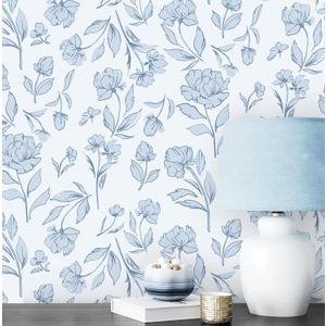 HeloHo Peel and Stick Wallpaper Blue and White Contact Paper Modern Flroal Wall Paper Removable Self Adhesive Stick on Wallpaper for Bedroom Bathroom Vinyl Rolls 17.3" X 393.7"