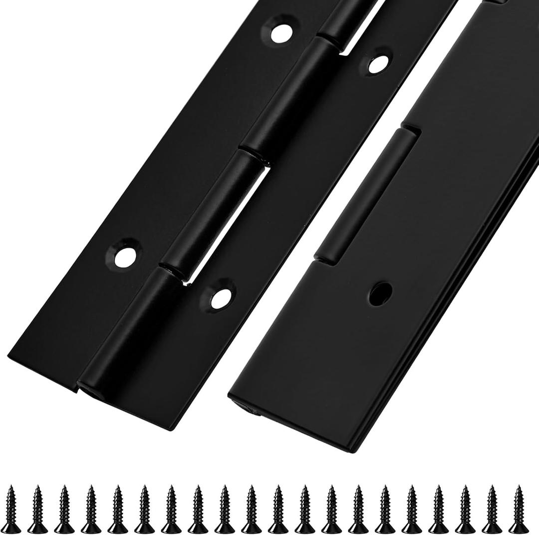 2Pack Heavy Duty Piano Hinge 18 Inch Stainless Steel Piano Hinge Black Continuous Hinge with Hole for Cabinets Boat Marine Door Box French Window Woodworking, 0.047" Leaf Thickness, 1.5'' Open Width