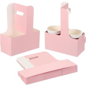 PATIKIL 2 Cup Drink Carrier with Handle,20 Pack Kraft Paperboard to Go Coffee Cup Holder, Portable Disposable Handled Drink Carriers for Take Out Restaurant Food Service, Multicolor (Pink/White)