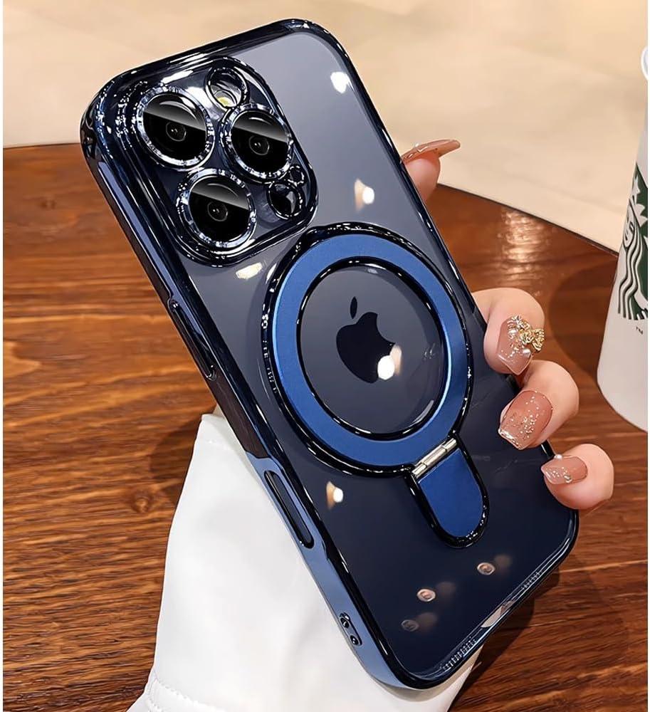 Magnetic Ring Case for iPhone 16 Pro Max Case Kickstand Compatible with MagSafe Built-in Camera Lens Protector Shockproof Phone Case for iPhone 16 ProMax 6.9" - Deep Blue