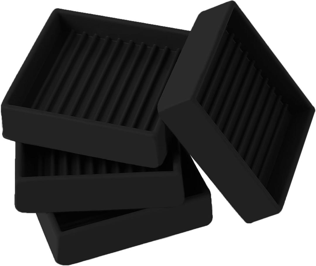 2x2 Square Rubber Furniture Caster Cups, Anti-Sliding Furniture Pads Bed Stopper Floor Protectors with Grip - Protect Any Flooring (4 Pcs Black)