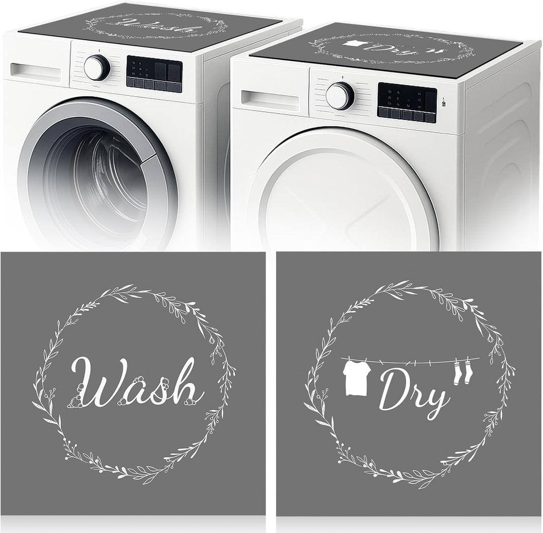 Teenyyou 2 Pcs Washer and Dryer Covers Top Protector Mat Topper Non Slip Washing Machine Cover Dust Proof Quick Drying Protective Dust Cover Pad for Laundry Room Kitchen(26.5 x 26.5 Inch,Wreath)