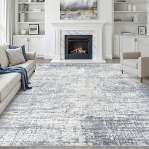 8x10 Area Rugs Living Room: Washable Large Neutral Blue Rug Abstract Soft Modern Stain Resistant Indoor Floor Non-Slip Carpet for Bedroom Nursery Kids Office Playroom Dining Room Under Table Home
