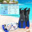 Mask Fins Snorkel Set, Snorkeling Gear for Adults, Panoramic View Snorkel Mask Anti-Fog, Adjustable Dive Flippers, Dry Top Snorkel and Travel Bag, Scuba Gear for Swimming Snorkeling Diving