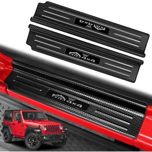 2PCS Door Sill Guards for Jeep Wrangler 2018-2025 JL JLU & 2020-2025 Gladiator JT Accessories, Stainless Steel Door Sill Protector,Sport Rubicon 2 Door (Carbon Fiber)